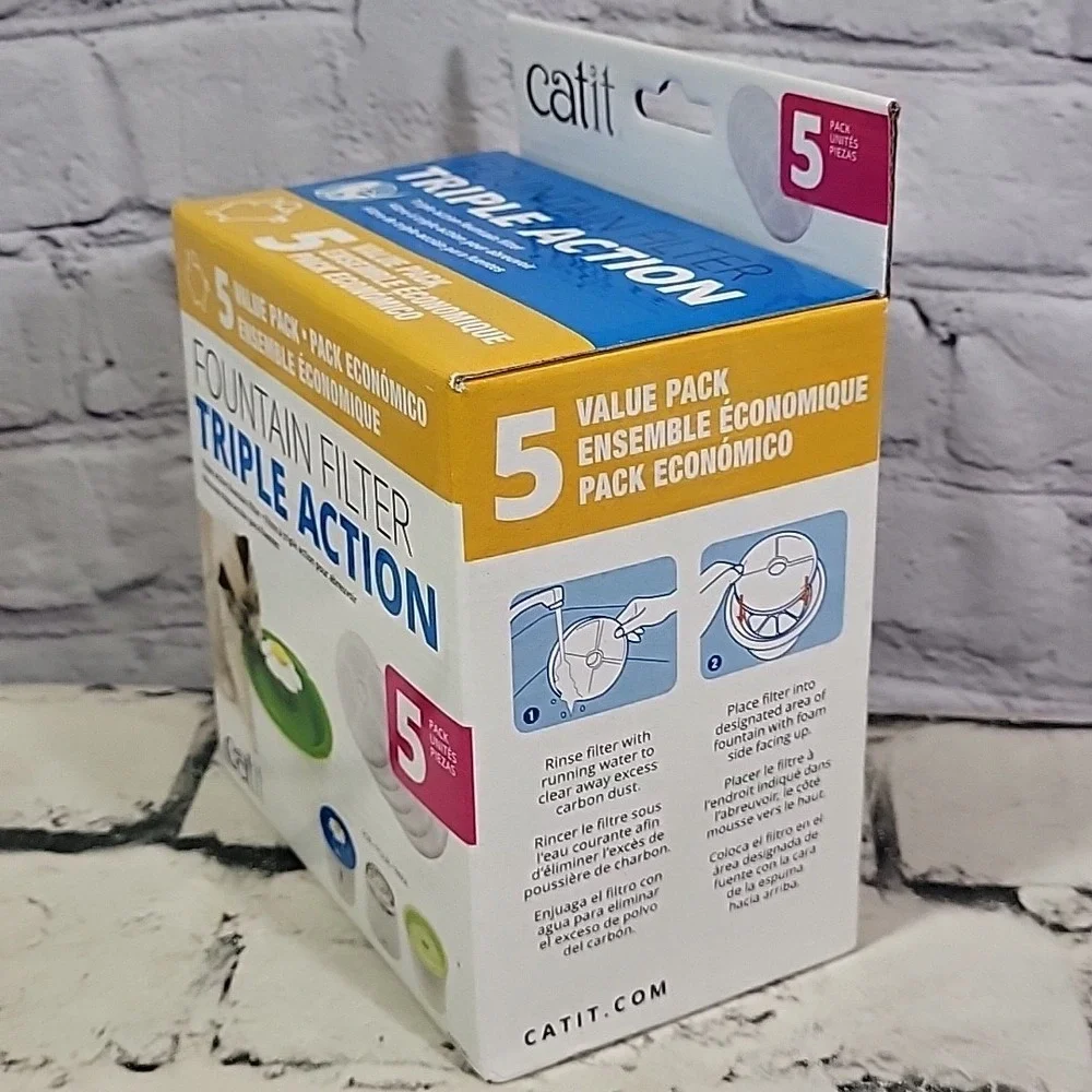 Catit Senses Flower Fountain Triple Action Drinking Water 5 Filters Value‎ Pack